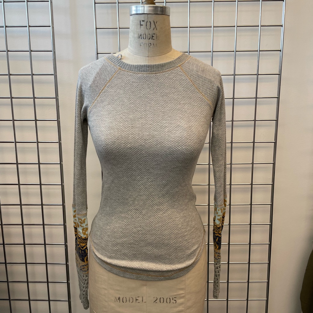 Xs Free People Long Sleeve Thermal With Sweater Knit Sleeve Detail